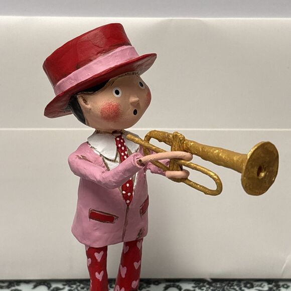 Lori Mitchell You Toot My Horn Trumpet Player Valentines Day Figurine Folk Art - Picture 2 of 5